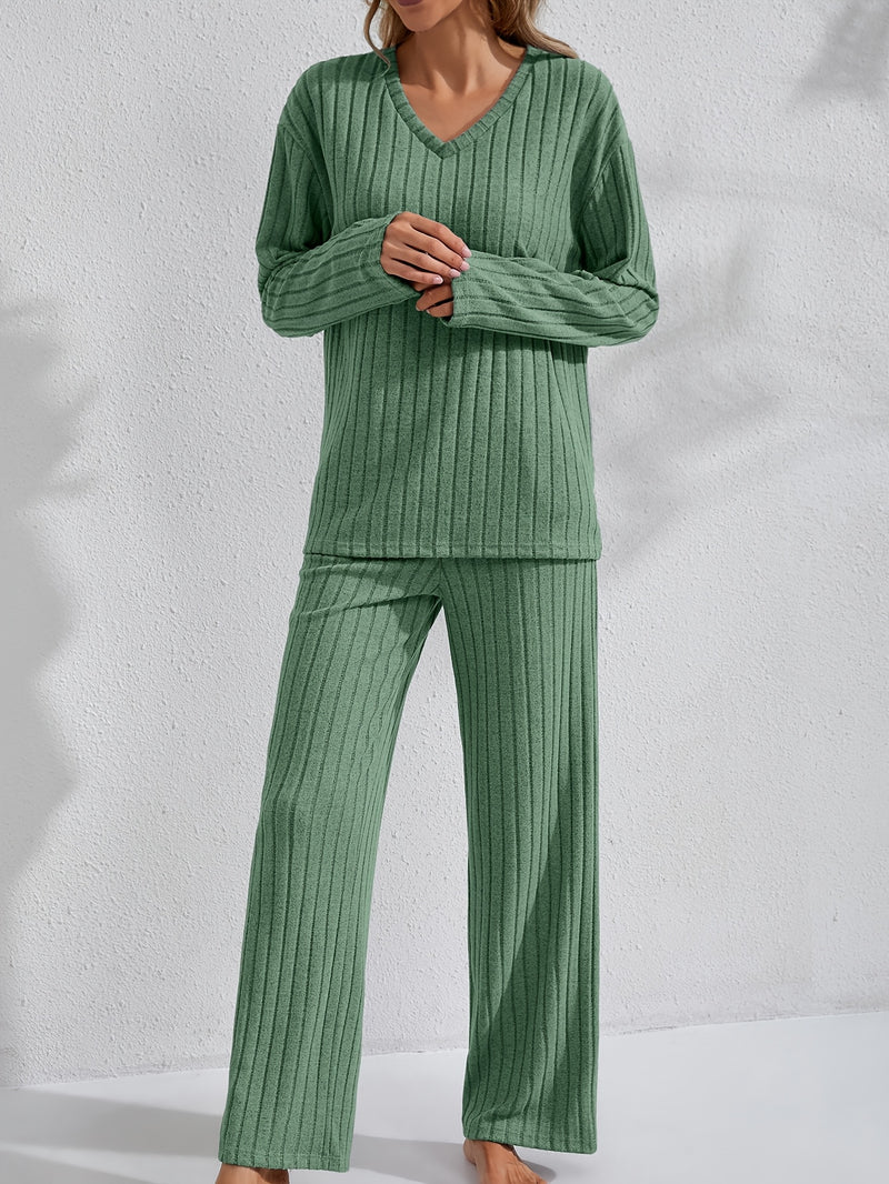 Women’s Simple Long Sleeve and Pants Solid Color Comfortable Fashion.