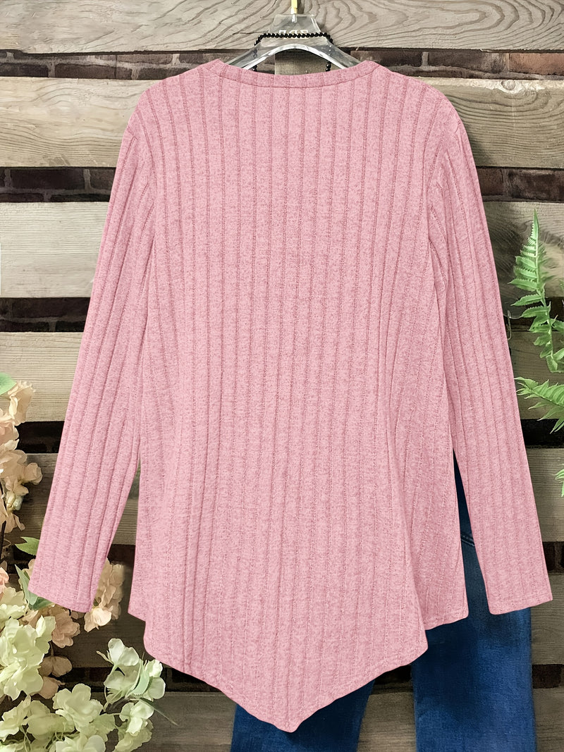 Women's Plus Size Lightweight Ribbed Long Sleeve T-Shirt.