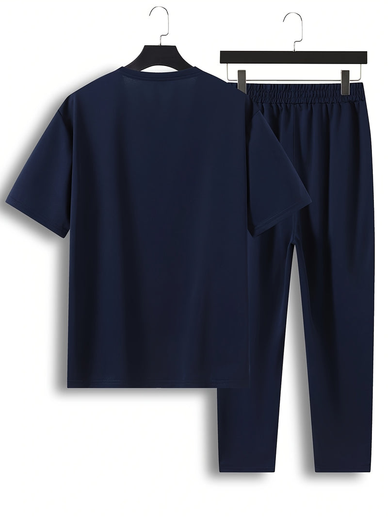 Men's 2pcs Summer Set Casual T-Shirt and Pants Outfit.
