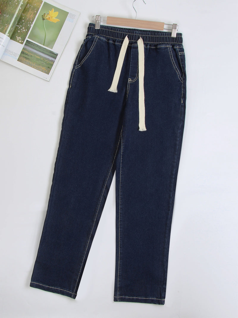 Women’s Unisex Vintage Blue Jeans, Black-Gray Long Pants.