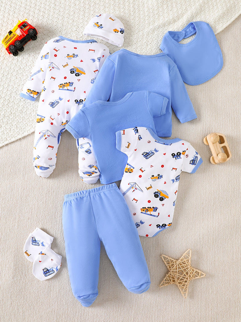 8pcs Newborn Baby Boy Bodysuit Set.