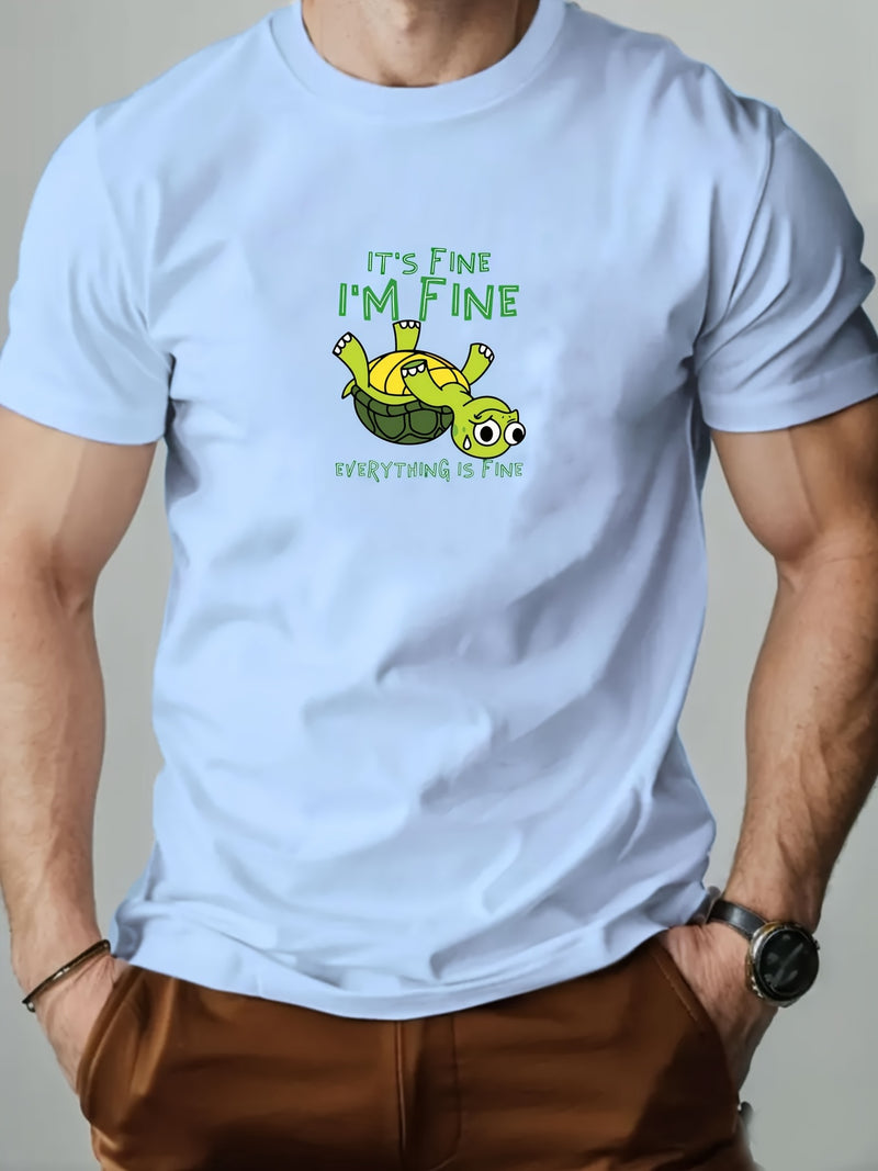 Men's "IT's FINE I'M FINE" Graphic Summer Casual Crew Neck.