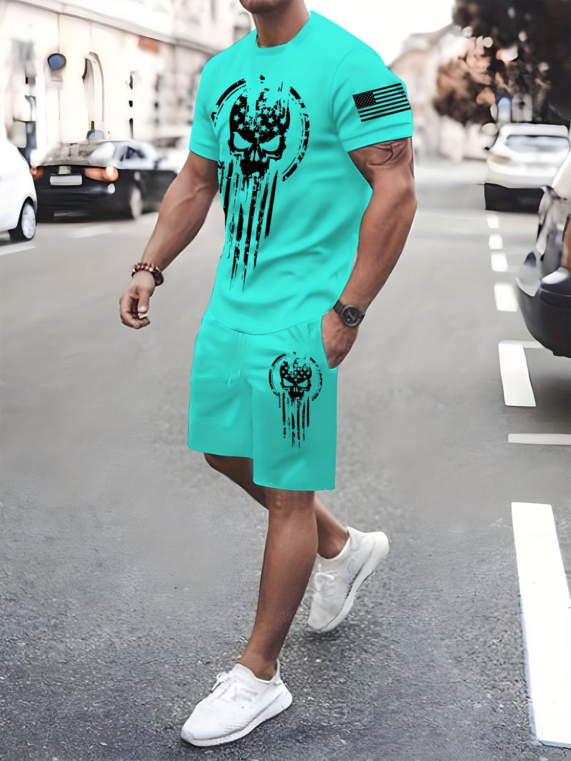 2pcs Men's Casual Fashion Set, Round Neck Short Sleeve T-Shirt.