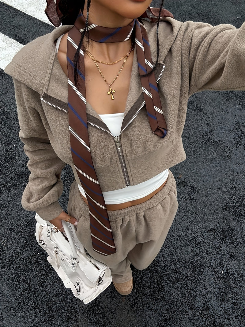 Women's Two-piece Set Includes a Zip-up Hoodie and Sweatpants.