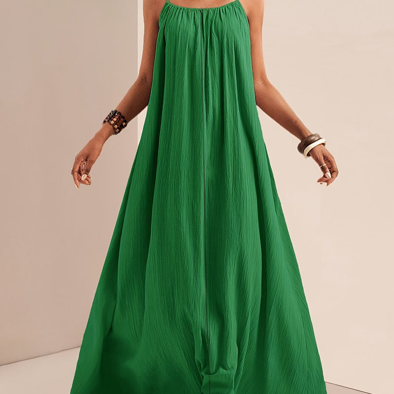 New Arrival Women's Elegant Solid Color Camisole Flared Maxi Dress.