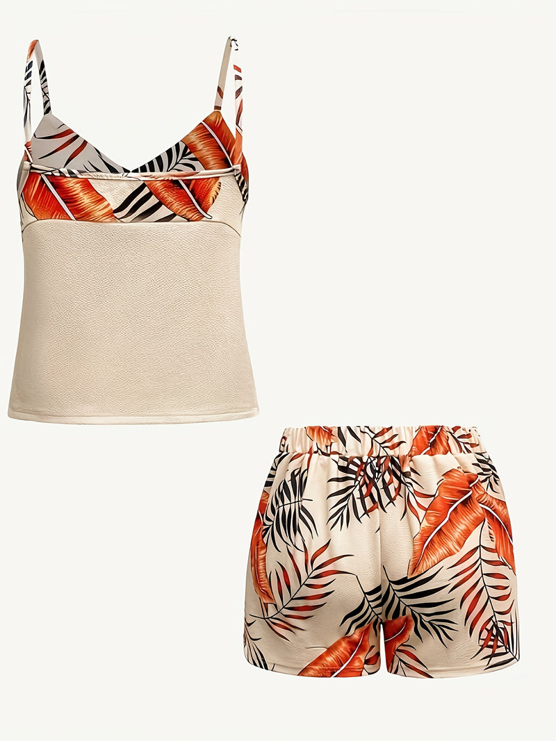 Women’s Elegant New Fashion Spring/Summer Thin Strap V-Neck Halter Printed Shorts.