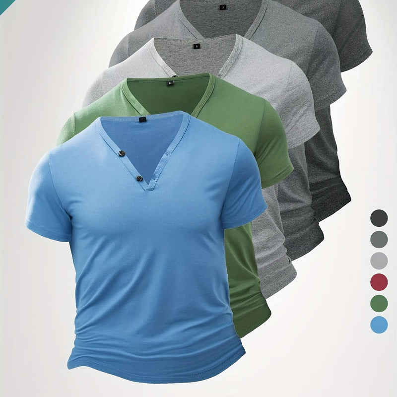 5pcs Men'S Casual V-Neck Short Sleeve T-Shirts.