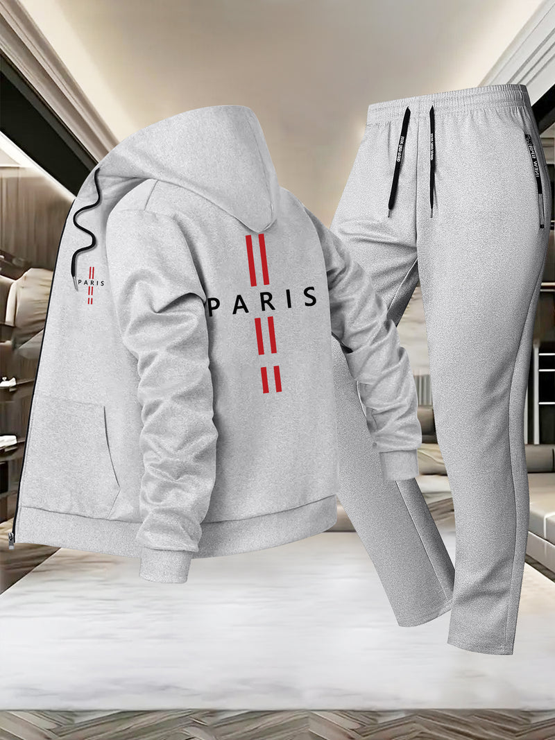 Men'S Trendy Fall/Winter Hooded Jacket and Pants Set, Paris Casual Business.