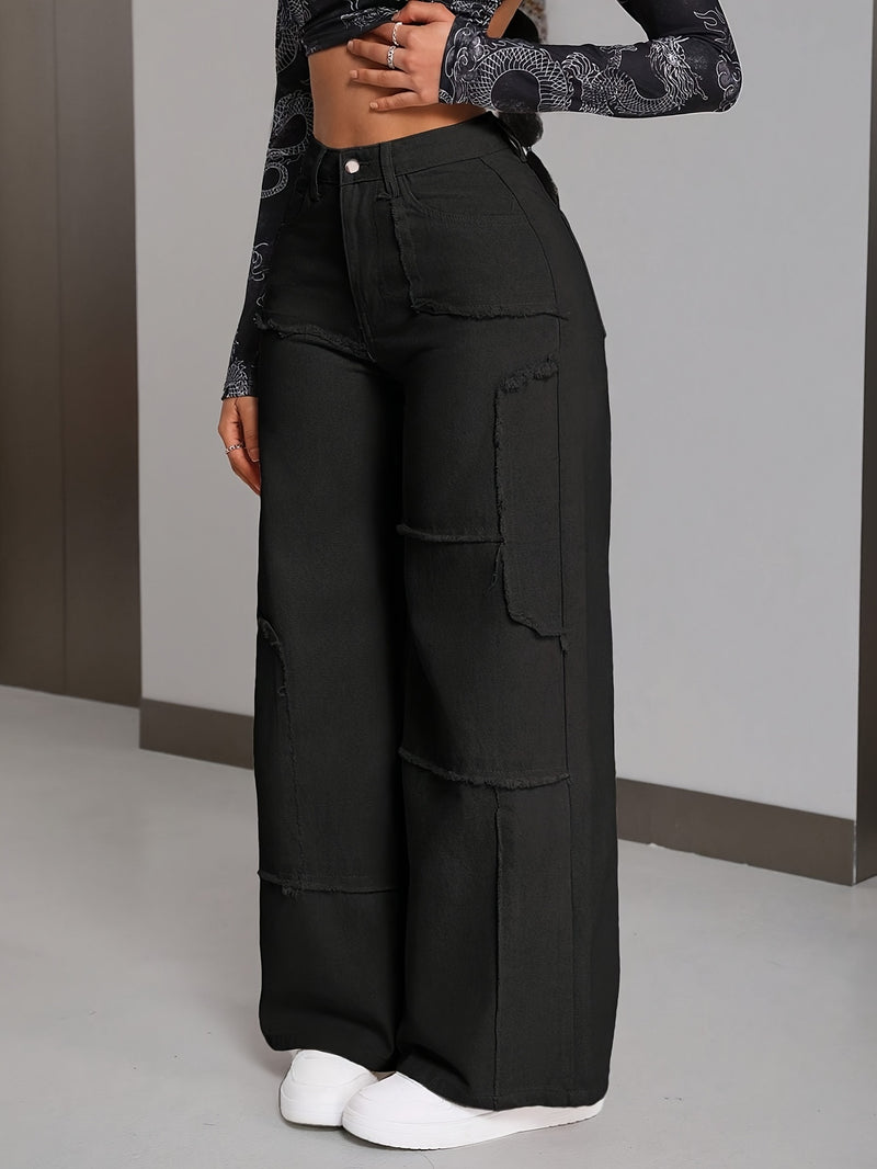 Women's Plus Size High-Waisted Wide Leg Jeans.