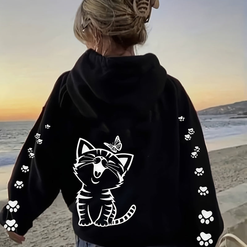 Women’s Kitten Butterfly Cat Paw Print Hoodie.