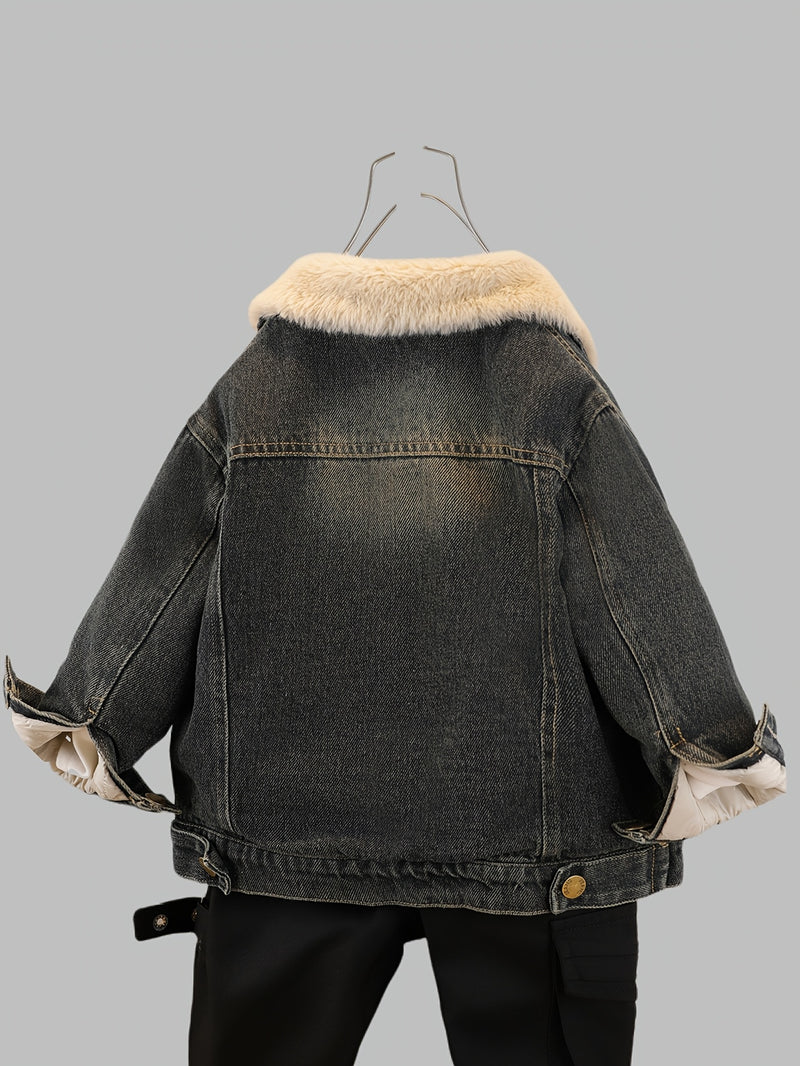 Boys and Toddlers Autumn/Winter -Lined Thickened Denim Jacket.