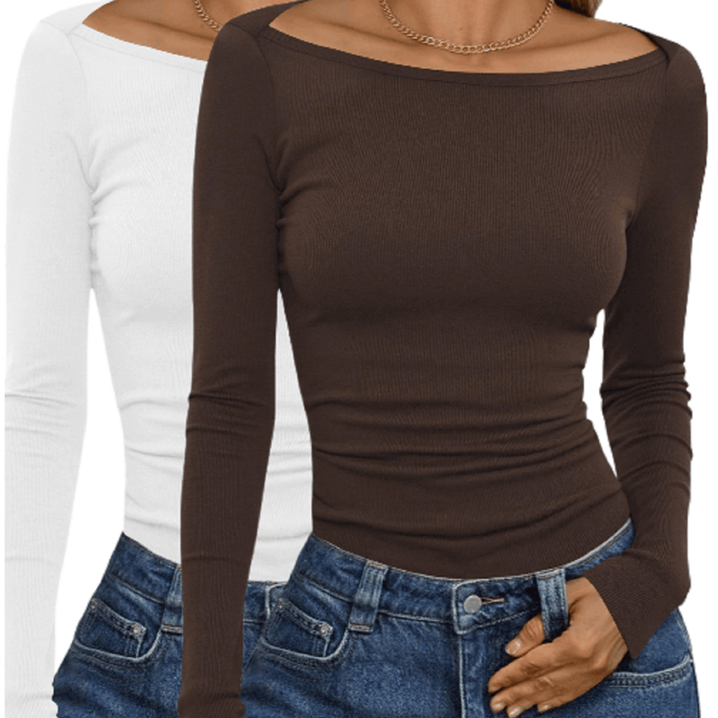 2 Packs Women's Elegant Long Sleeve Cotton Tops.
