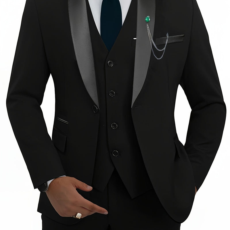 A Men'S Three-Piece Suit, Including a Blazer, Vest, And Trousers, High-Quality.