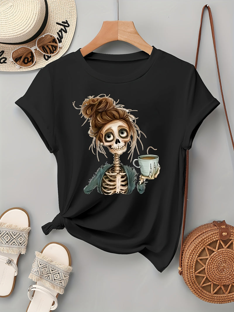 Women’s Artistic Patterned Print, Elegant Round Neck Short-Sleeve.