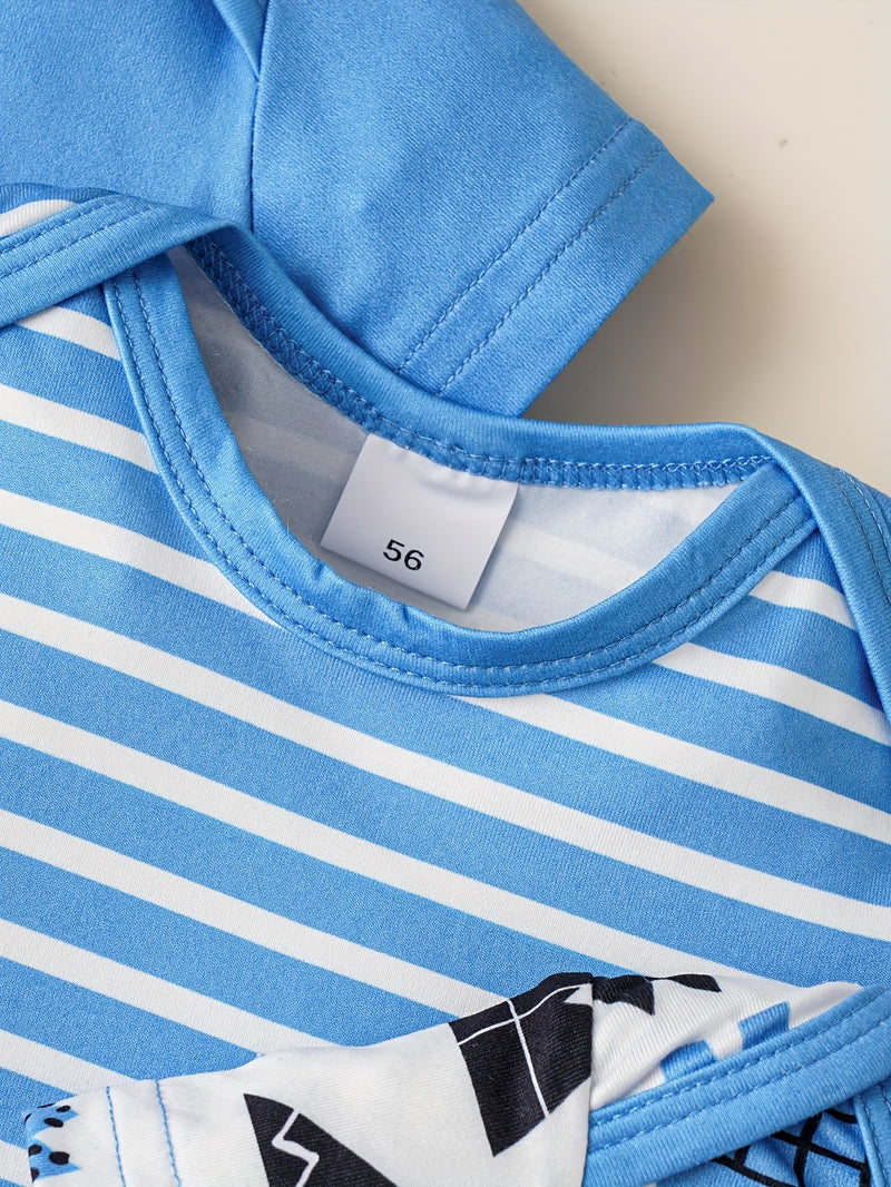 Baby 3pcs Printed Short Sleeve Triangle Bodysuit Cute Crawling Suit.