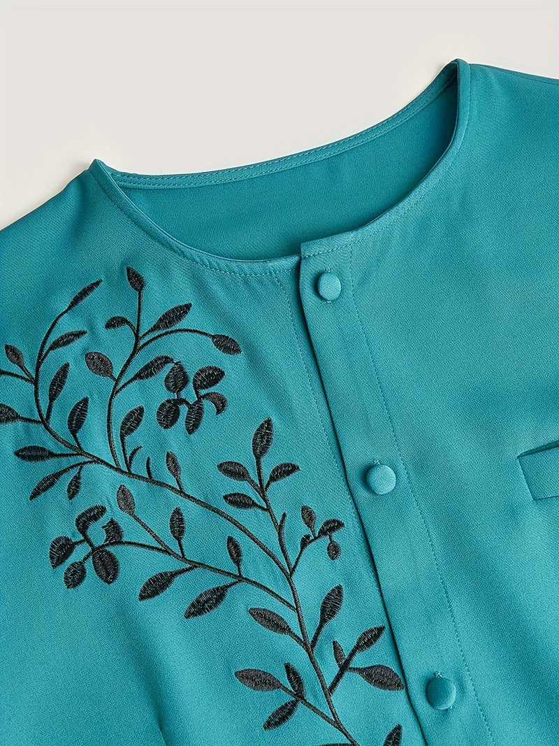 2pcs Men's Casual , Embroidery, Buttons, Pockets, Long-Sleeved Top.