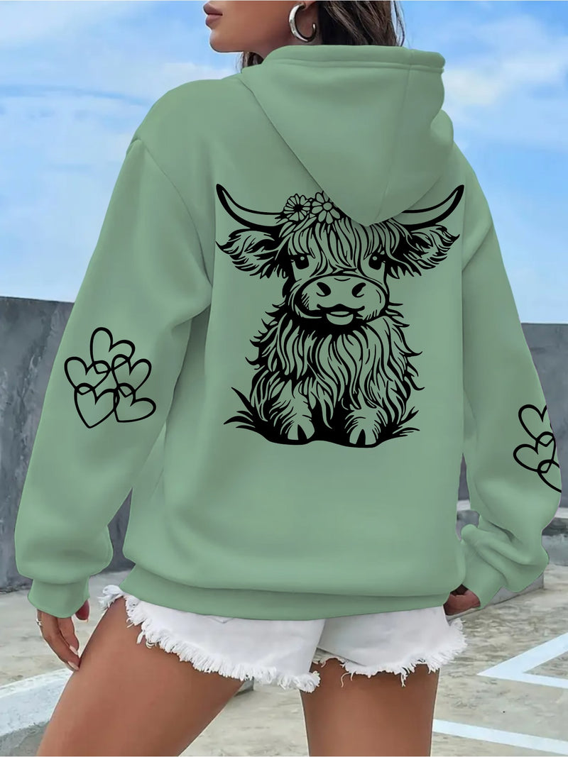 Women's Highland Cow Print Hoodie.