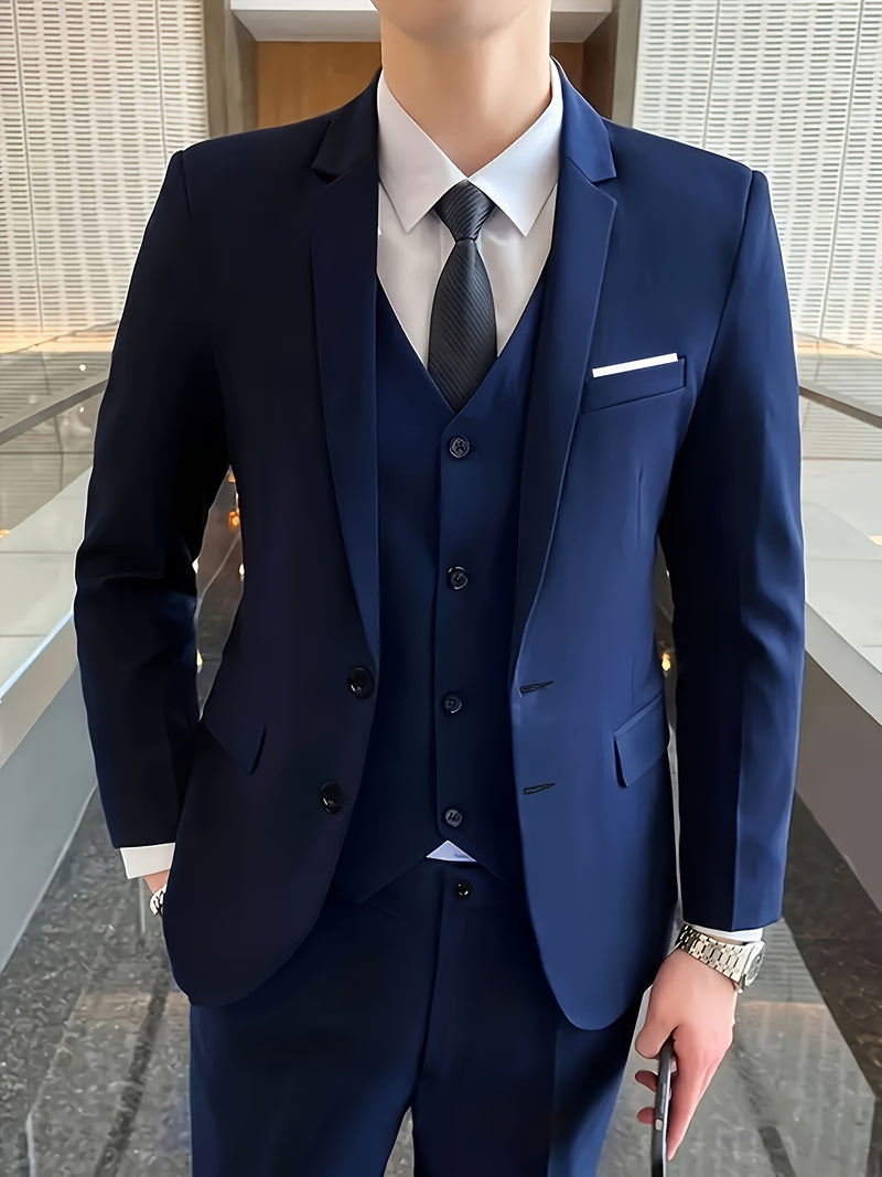 Men's 3pcs Suit Set, Jacket + Vest + Trousers, Fashionable and High-Quality.