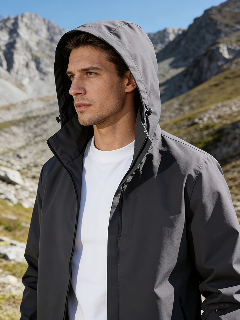 Spring Men'S Sports Jacket | Long Sleeve, Hooded, Zipper Closure.