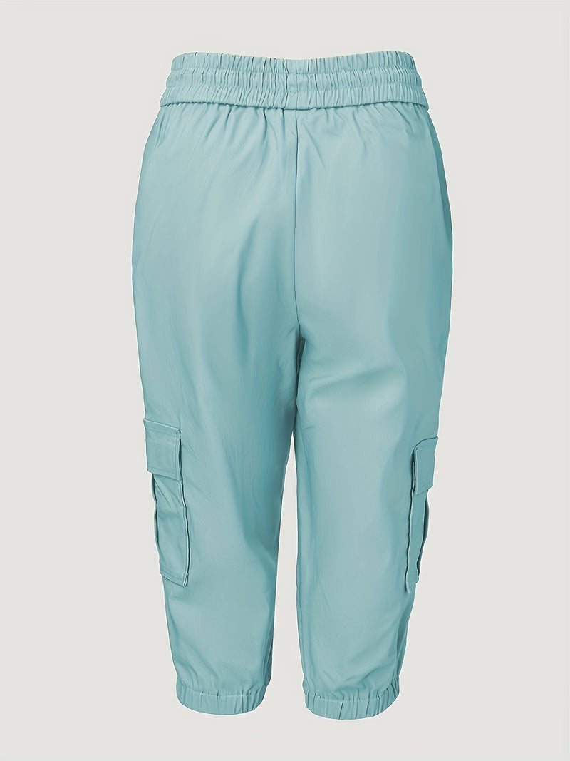 2pcs Women's Cargo Shorts Set Elastic Waist Fashionable Style.