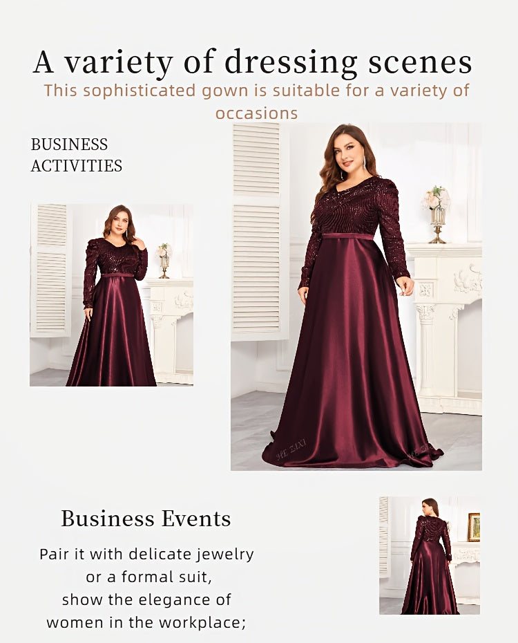 Women's Evening Gown, Sequined Long Sleeve Round Neck Sexy and Elegant.