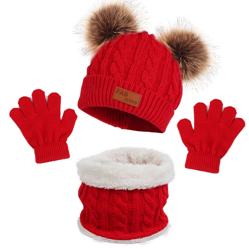 Children's Hat Scarf Gloves Three-piece Set