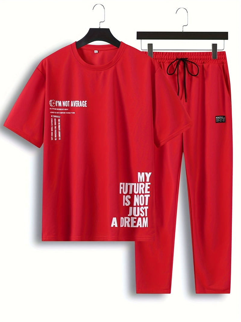 Men's 2pcs Summer Set Casual T-Shirt and Pants Outfit.