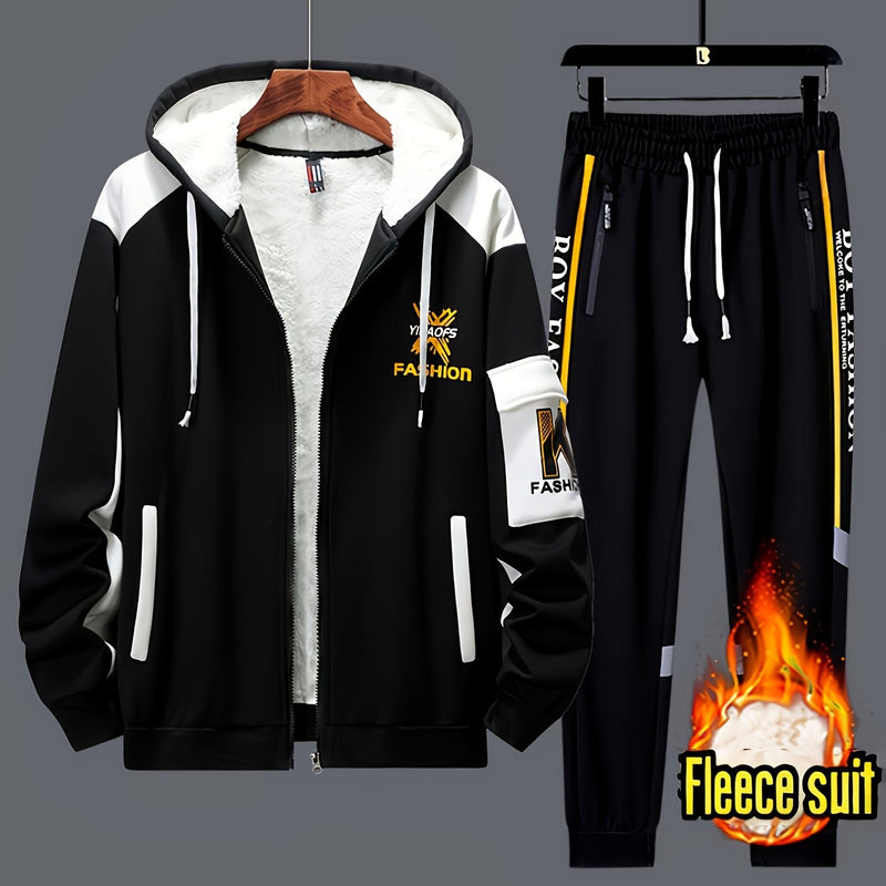 2pcs Men's -Lined Thickened Winter Jacket and Pants Set.