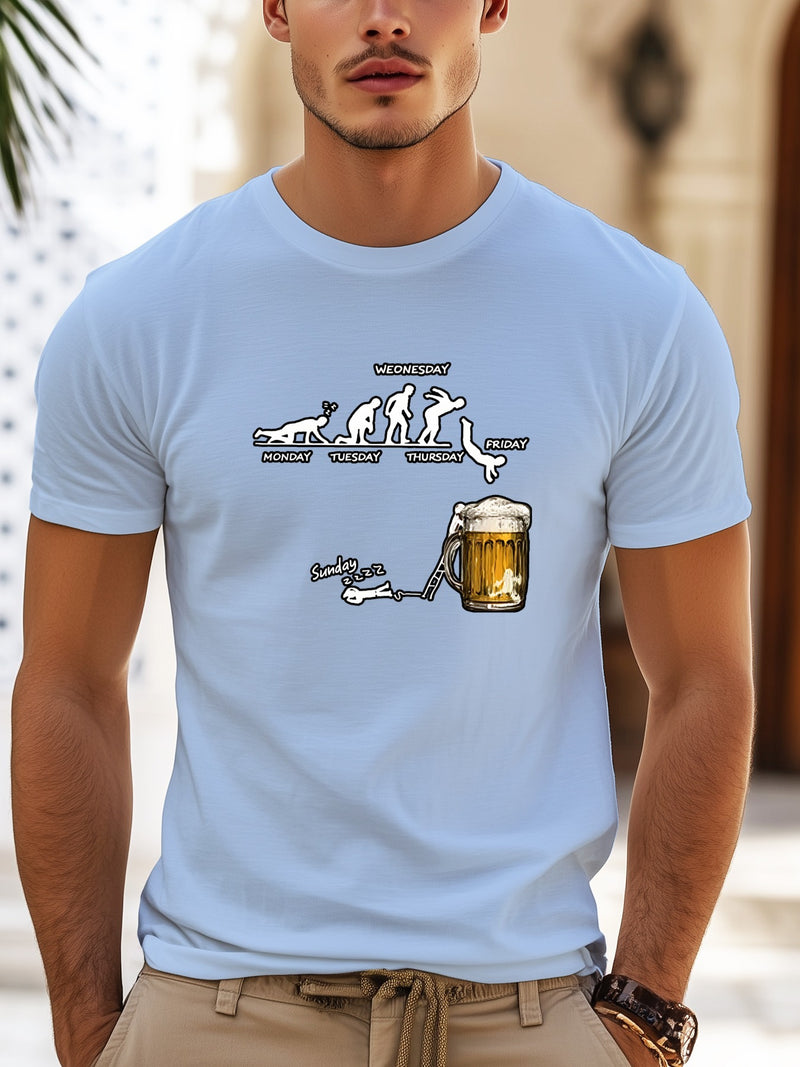 Men'S Creative Beer Illustration Casual Streetwear T-Shirt.