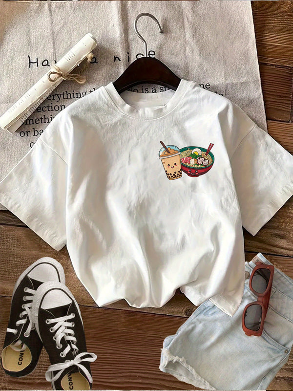 Women’s Graphic Print T-shirt, Short Sleeve Crew Neck Casual.