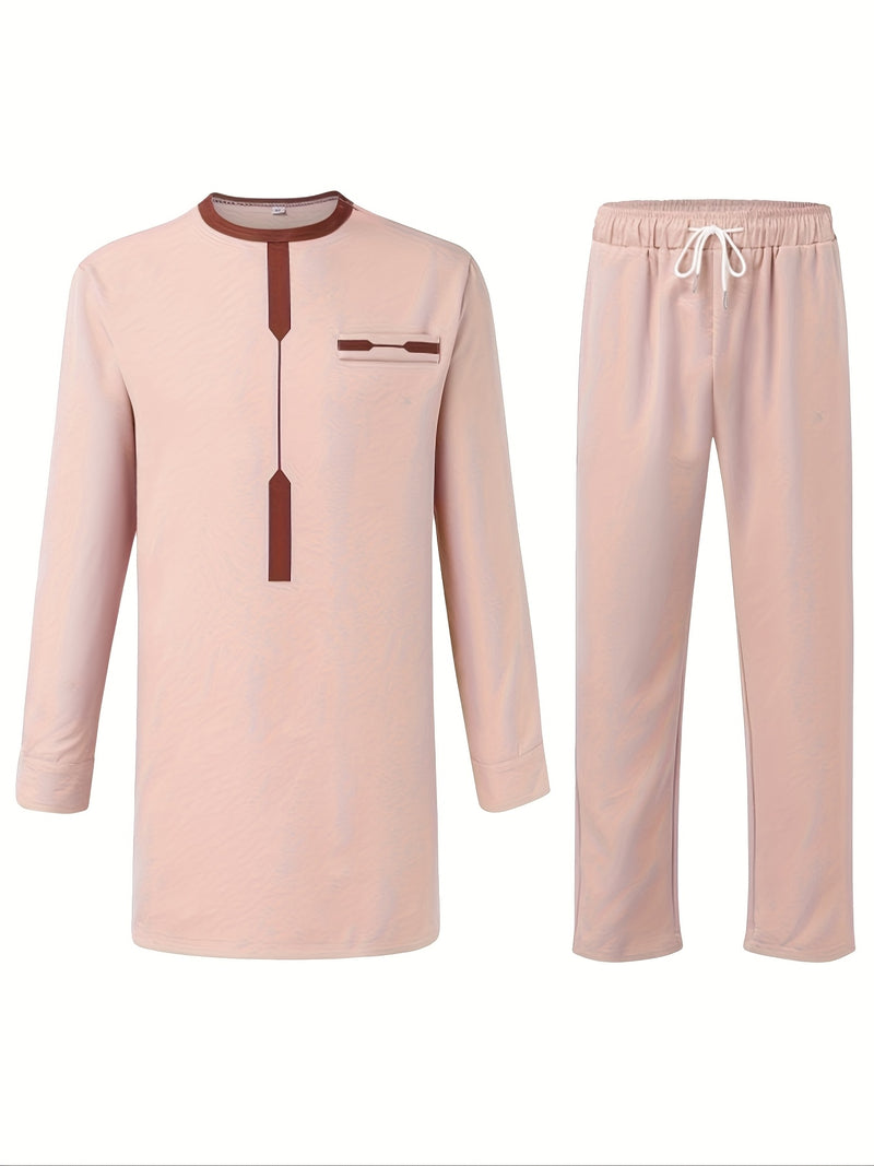 Men'S Casual Two-Piece Set Featuring an African Ethnic Style.