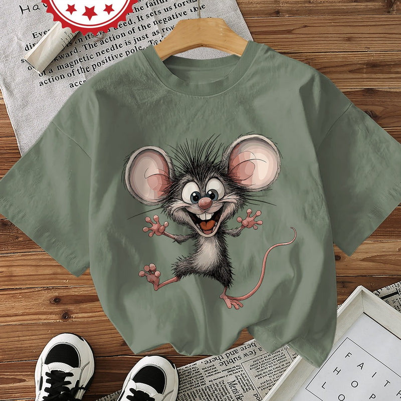 Women's Cotton Cartoon Mouse Graphic Print T-Shirt.