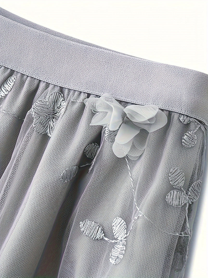 Women’s Double-layer Mesh Flared A-line Embroidered Floral Skirt.