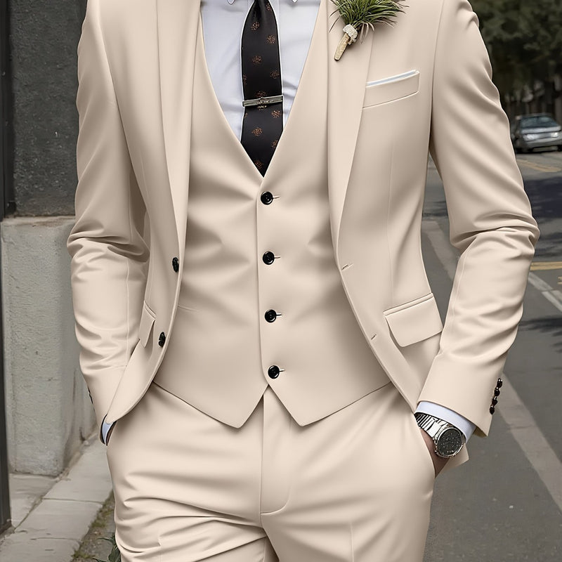 Men's High-End 3pcs Suit Set, Plus Size Men's Suit Set with Pants and Vest.