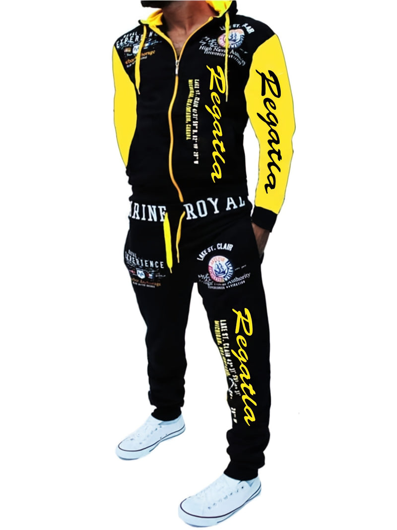 Men's Hooded Letter Print Tracksuit, 2pcs Casual Sports Set.