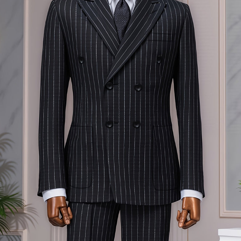 Men's Business Striped Suit, Double-Breasted Two-Piece.