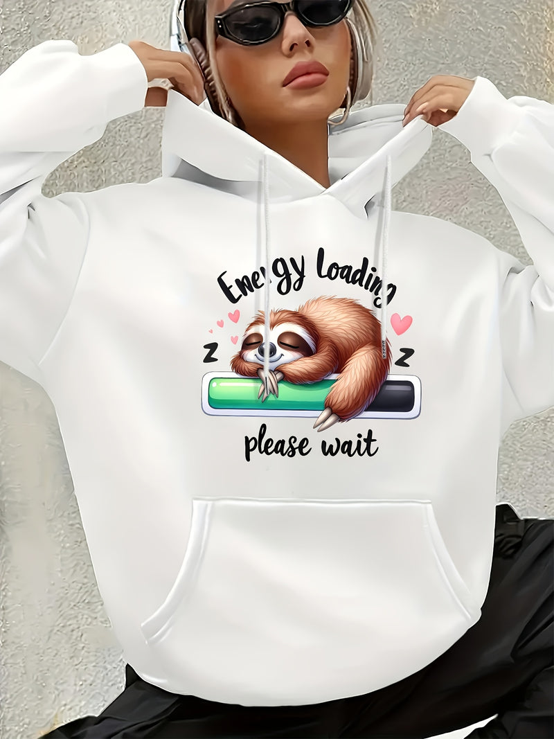 Women's Cute Sloth & Letter Print Hoodie.