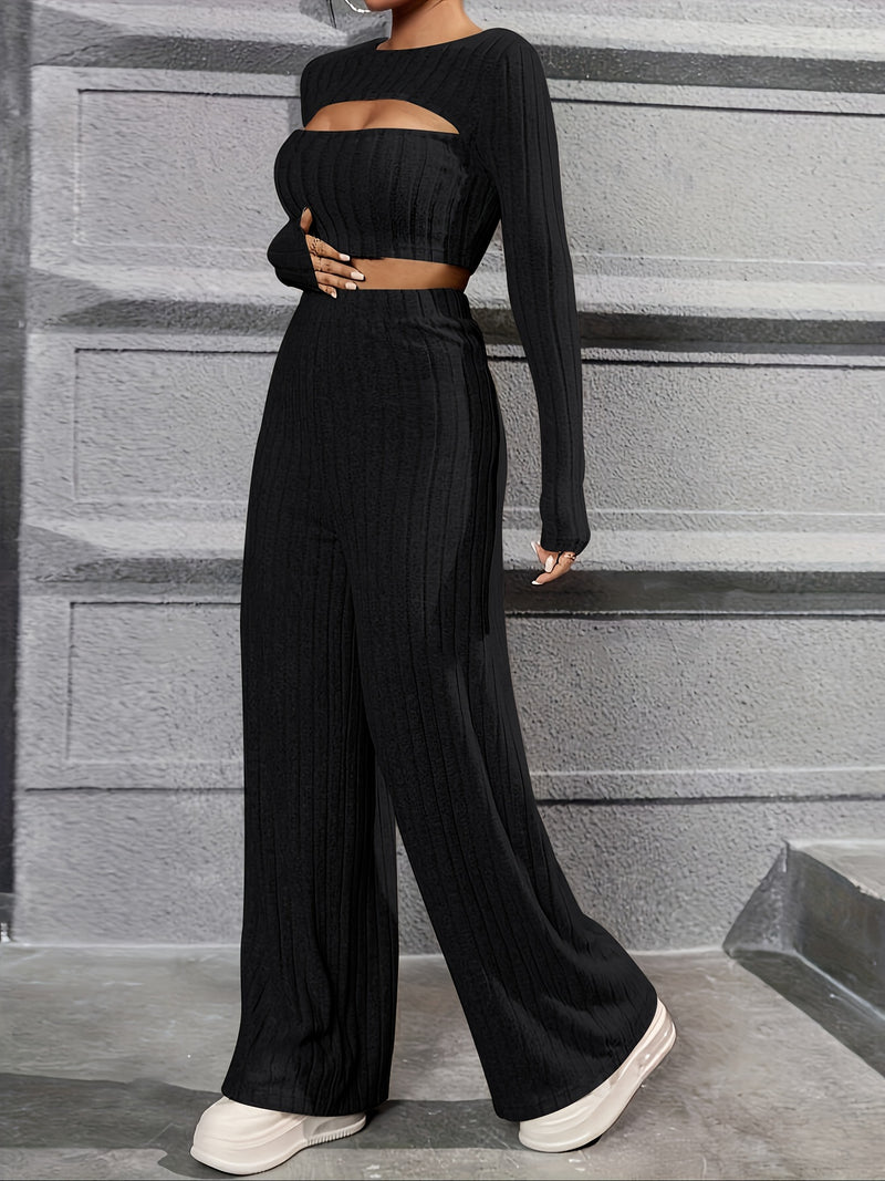 Elegant Directional Women'S Long-Sleeve T-Shirt And Long Pants.