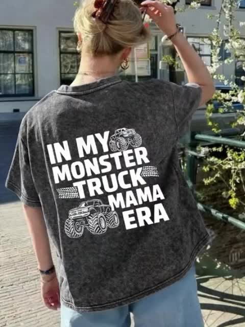 Women's Vintage "In My Monster Truck Mama Era" Graphic T-Shirt.