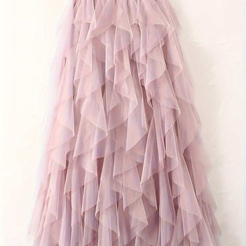 Chic Elegance, Elegant High-Waist A-Line Tulle Skirt for Women.