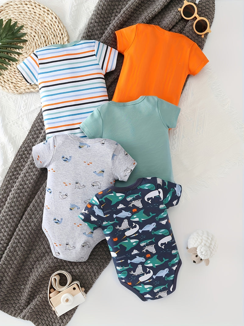 5pcs Set of New Children's Summer Short-sleeved Rompers.