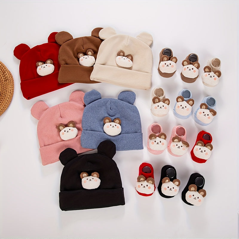 2pcs/Set Autumn Winter Cute Bear Indian Hat + Knitted Short Socks Set Baby.