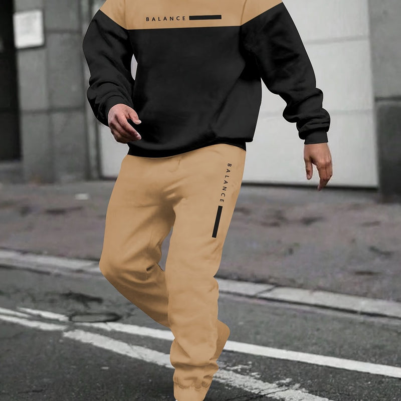 Men's Autumn And Winter Letter Print Spliced Drawstring Hoodie Sports.