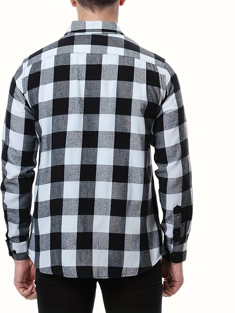 3pcs Men's Plaid Shirts with Top Lapel Long Sleeve.