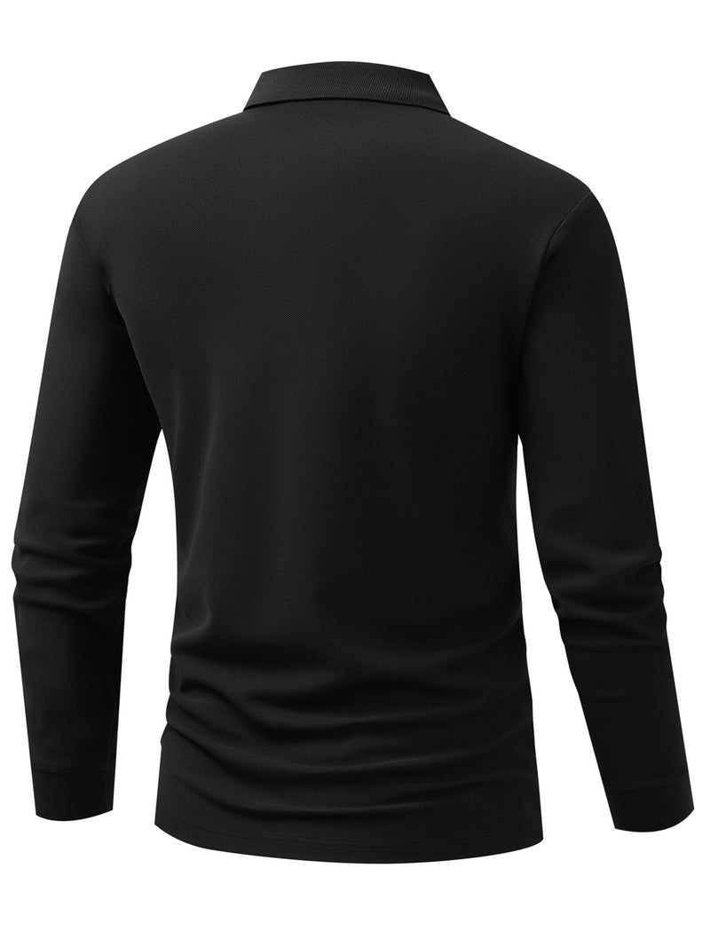 Men's Outdoor Golf and Equestrian Lapel Polo Shirt, Long Sleeve.