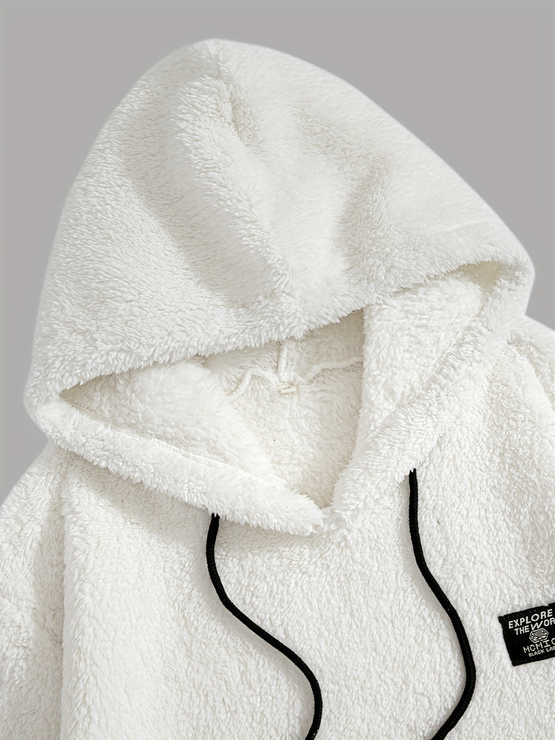 Men’s Solid Color Plush Hooded Sweatshirt.