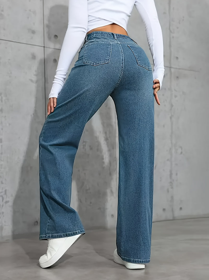 Women’s High-Waisted Wide-Leg Jeans in Vintage Blue.