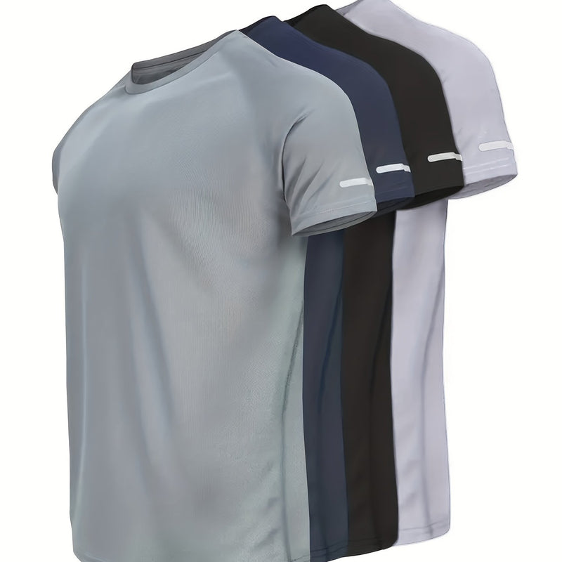 4pcs Men's Athletic T-Shirt Set - Light Blue, Navy, Black, White.