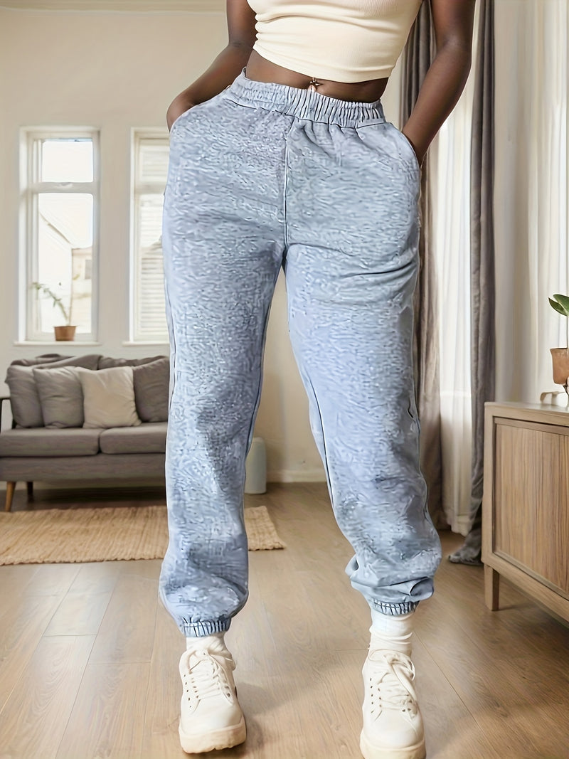 High-Waisted Elastic Jogger Pants for Women - 100% Polyester Casual Style.