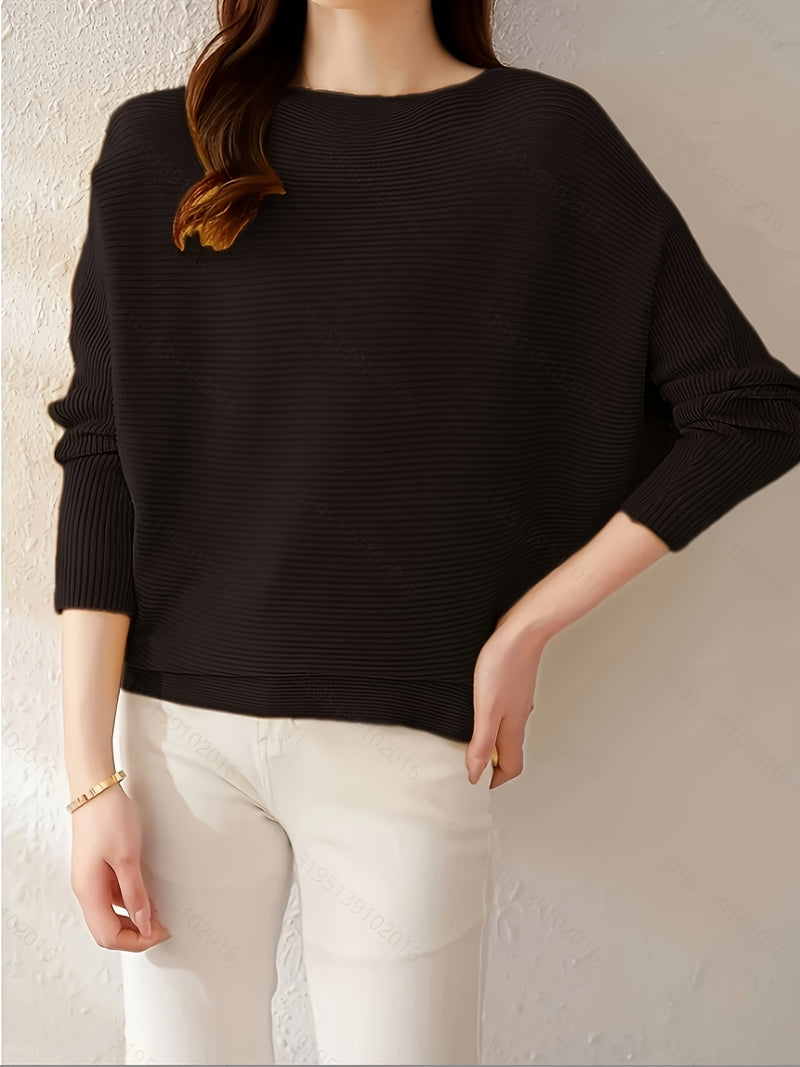 Women's Loose Batwing Sleeve Sweater, Casual Elegant Long Sleeve Top.